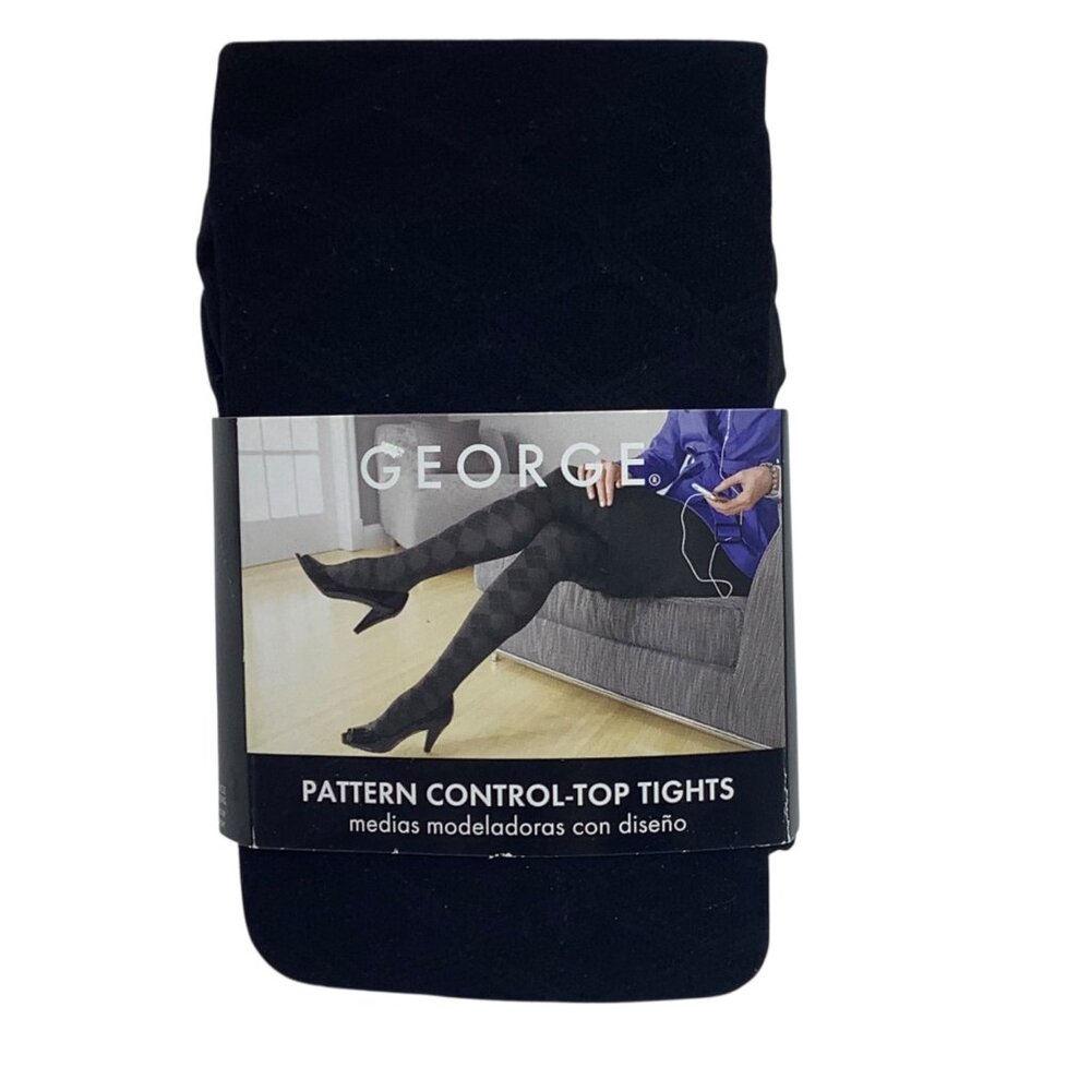 George Pattern Control-Top Tights Black Smooth‎ Flat-Seams Soft Comfortable Plus